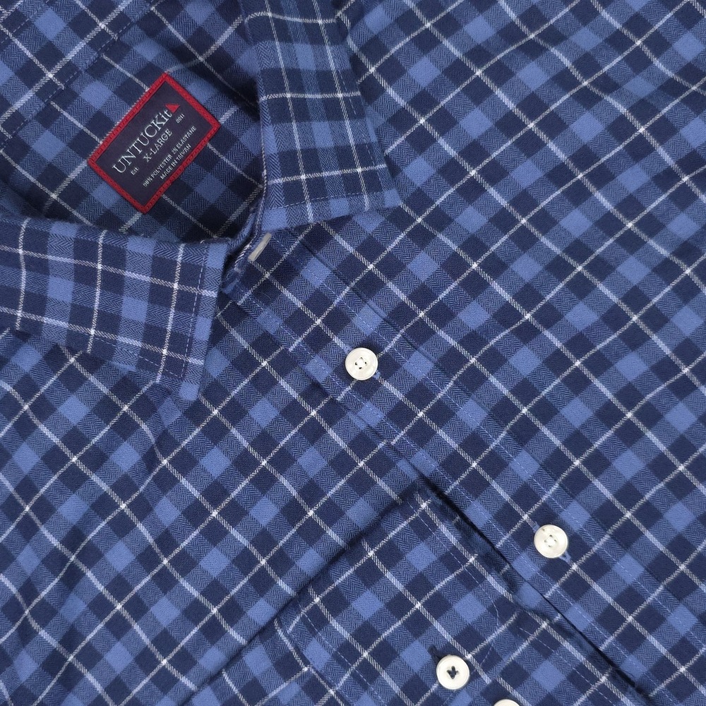 UNTUCKit Melville Blue Plaid Flannel Stretch Shirt Mens XL Button Up 40959